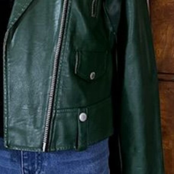 Levi Strauss & Co. Dark Green Stretch Faux Leather Motorcycle Jacket - Picture 11 of 14